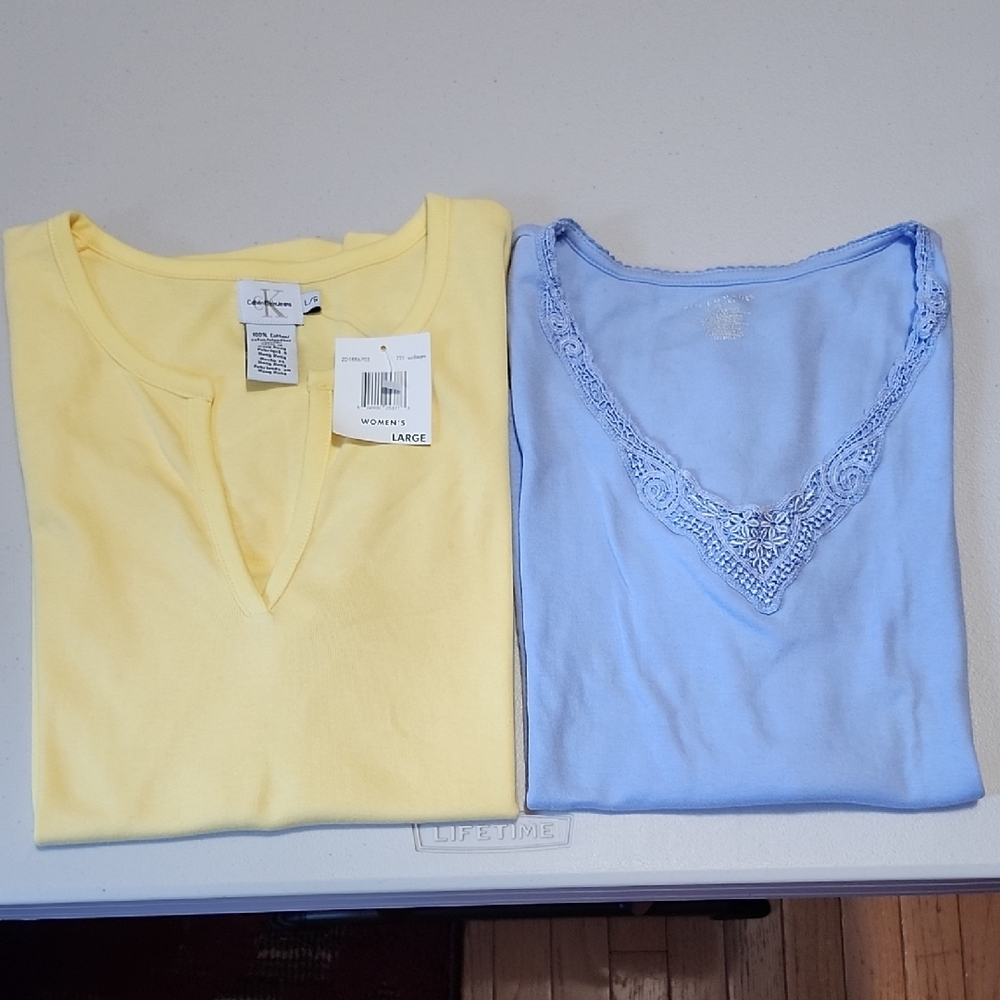 2 Womens Top Yellow Sz L, Blue Sz S